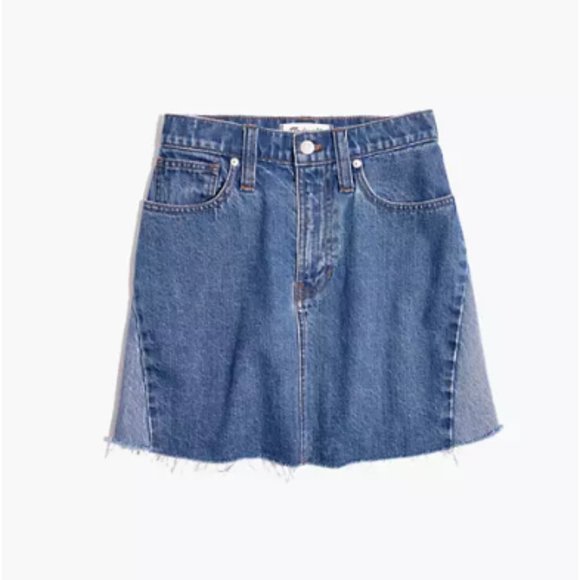 Madewell Rigid Denim A-Line Pieced Mini Skirt - Picture 1 of 13